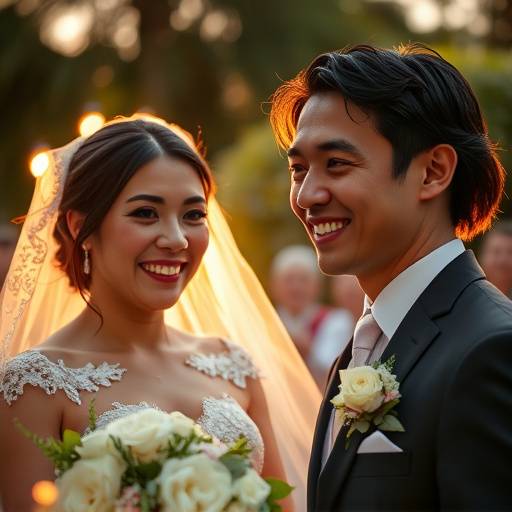 Fotógrafo capturando um momento especial em um casamento, com os noivos sorrindo.