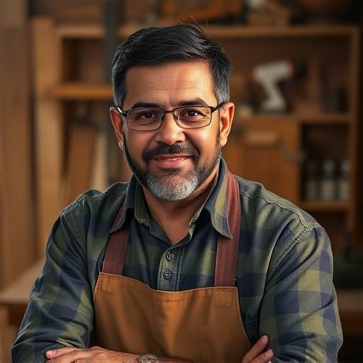 Retrato de Carlos Pereira, mestre marceneiro da Elegância Artesanal.